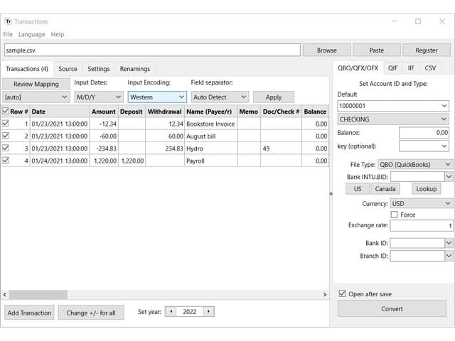 Make your transaction files importable into your accounting software