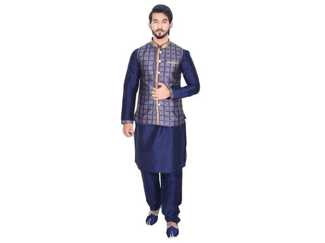 Manyavar Men's Silk Regular Kurta Pyjama with Waist