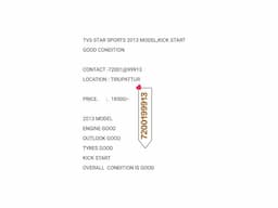 TVS STAR SPORTS 2013 MODEL,KICK START GOOD CONDITION  CONTACT -72001@99913 LOCATION : TIRUPATTUR - Image 4