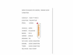 HERO PLEASURE 2014 MODEL  ENGINE GOOD CONDITION   CONTACT :7200199913 LOCATION. :TIRUPATTUR - Image 4