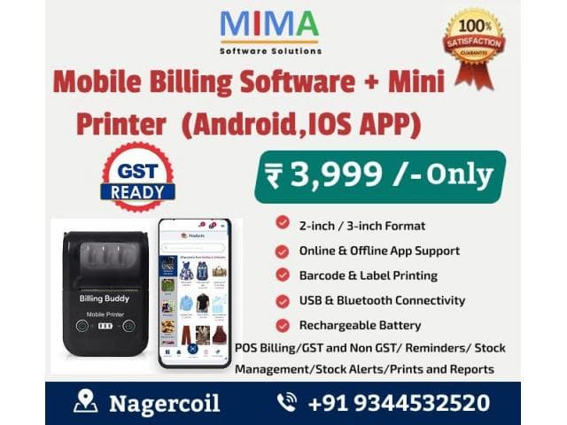 Mobile Billing Software+ Pocket Mini Printer