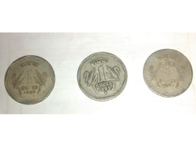One Rupee 3 Coins Of 1985,1989&1991 With H Sign